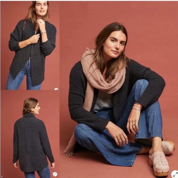 Anthro Sleeping on Snow Burgundy Wine Wool Alpaca Knit Cocoon Cardigan Sweater - Picture 9 of 16